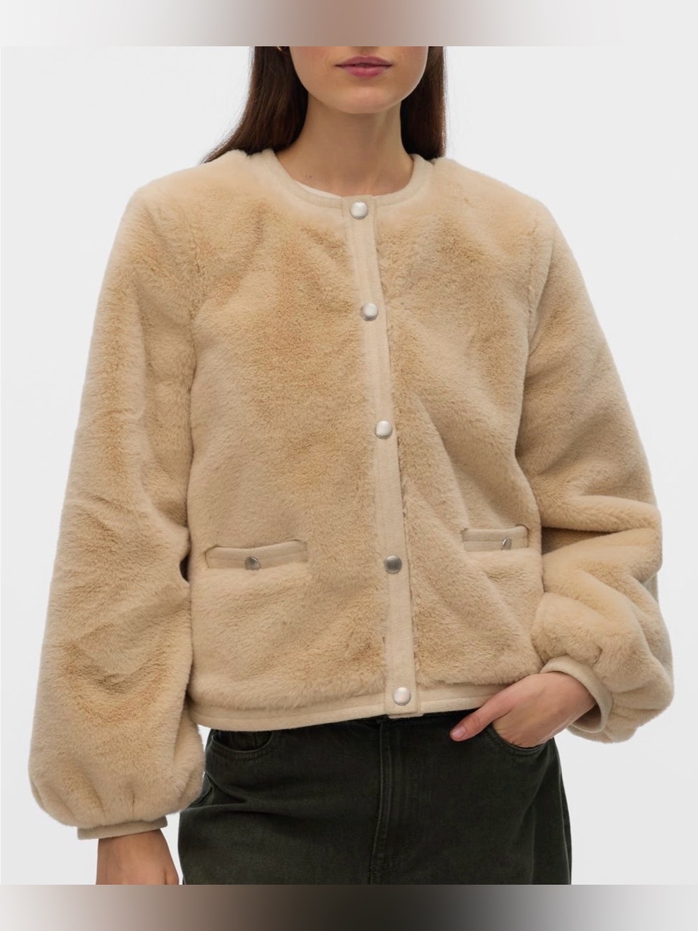 Vero Moda Ivory Plush Starlet Faux Fur Teddy Jacket Size Medium NWT
